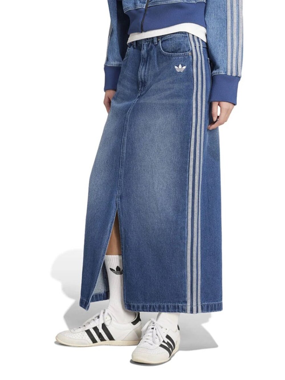 Adidas Women's Adicolor 3-Stripes Denim Long Pencil Skirt